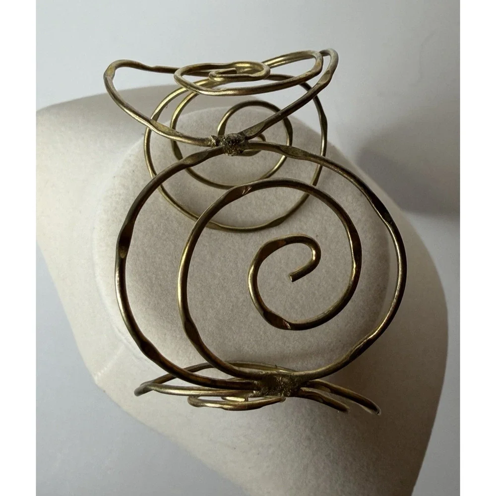 Handcrafted Brass Cuff Bracelet Artisan Abstract Wire Wrapped Scroll Minimalist